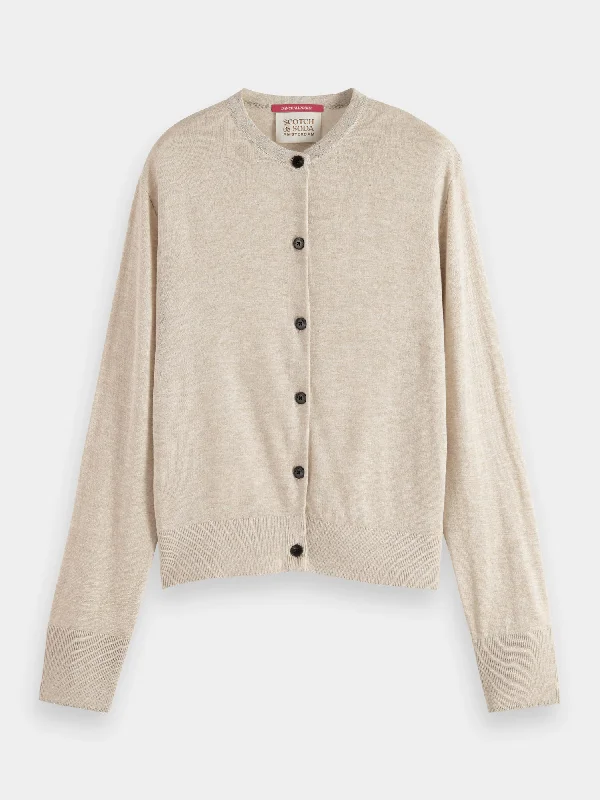 Jacquard crewneck cardigan