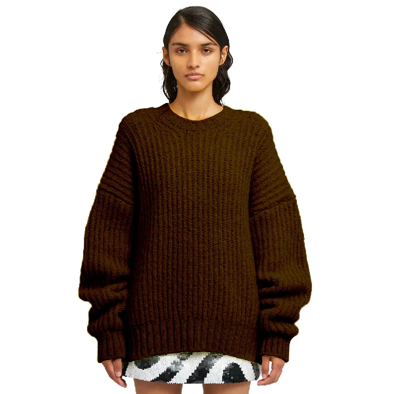 Blended wool crewneck sweater "Warm Winter" Brown