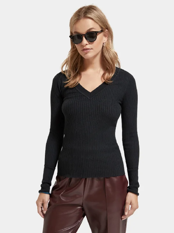 Skinny rib v-neck sweater