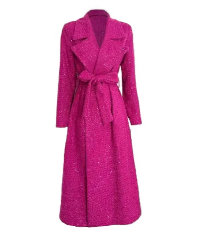 Woolen Tweed Sequin Long Lapel Midi Coat