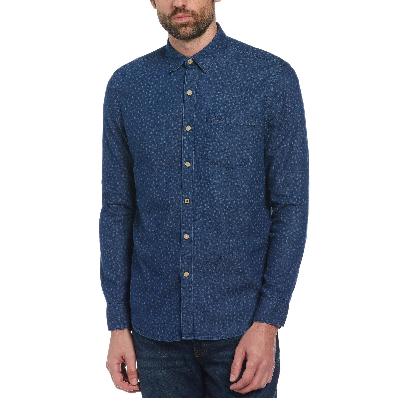 Ditsy Dot Print Indigo Denim Shirt