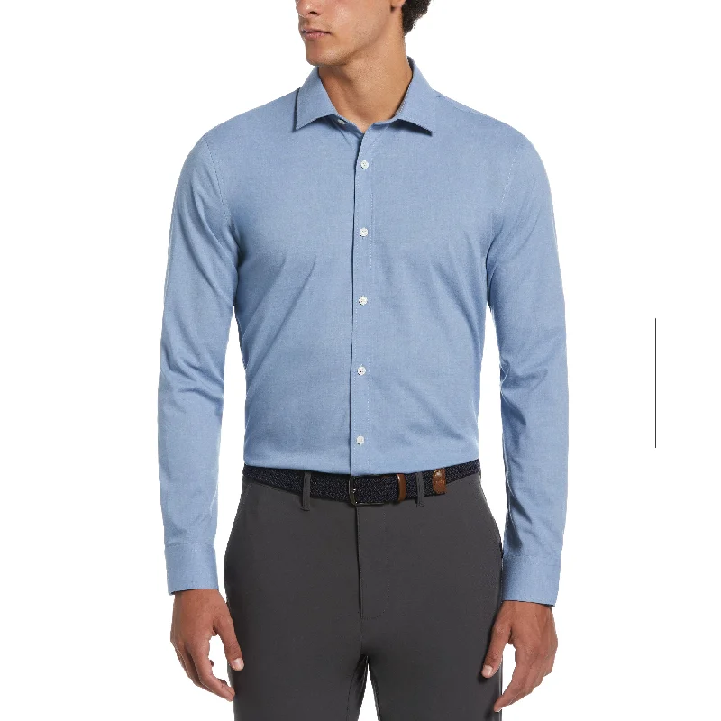 Melange Solid with Floral Trim Dress Shirt