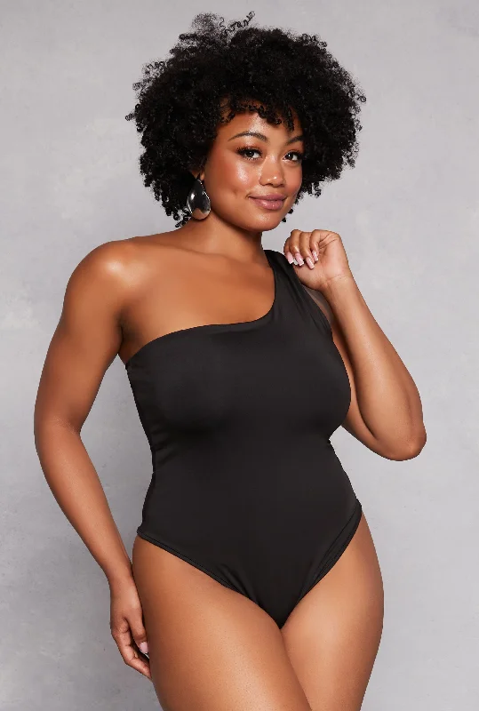 Plus Size Daisy Double Lined One Shoulder Bodysuit