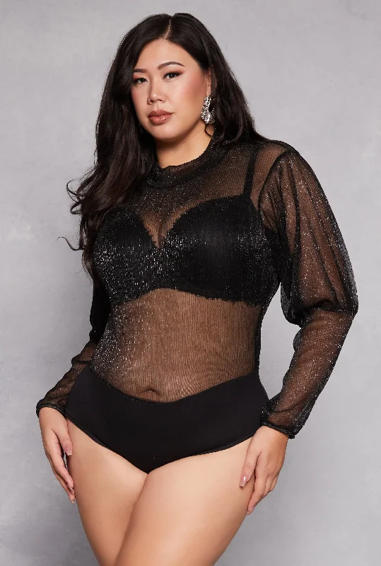 Plus Size Lurex Balloon Sleeve Bodysuit