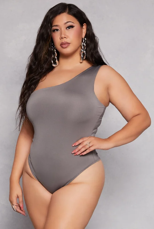 Plus Size Daisy Double Lined One Shoulder Bodysuit