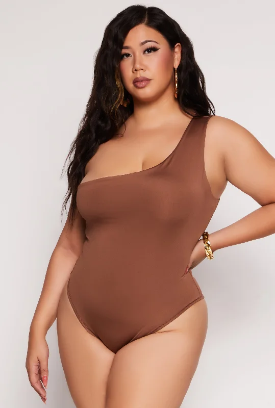 Plus Size Daisy Double Lined One Shoulder Bodysuit