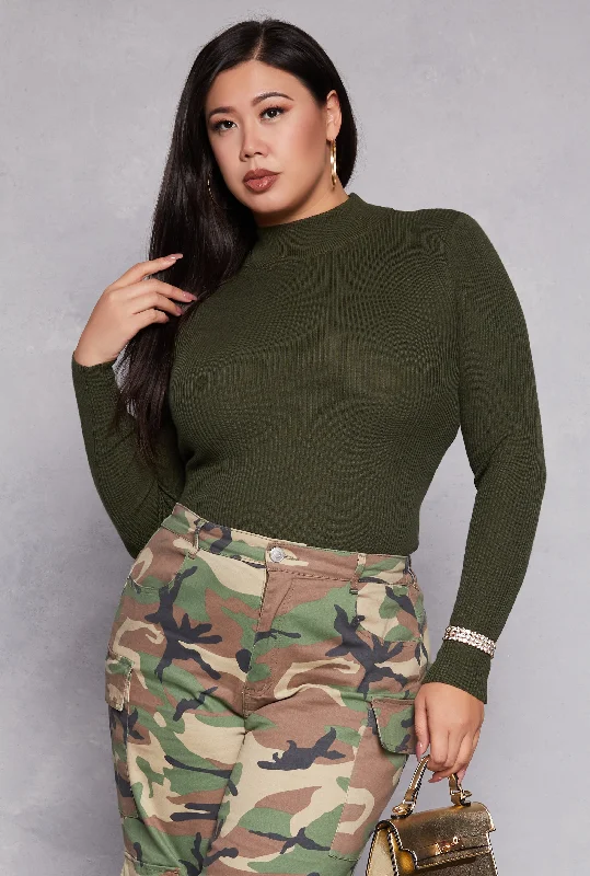 Plus Size Ribbed Mock Neck Top