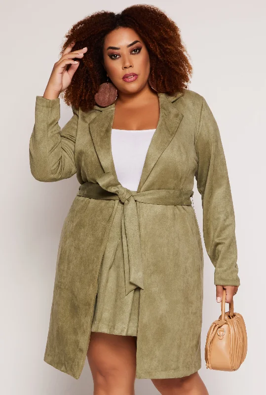 Plus Size Suede Tie Front Duster