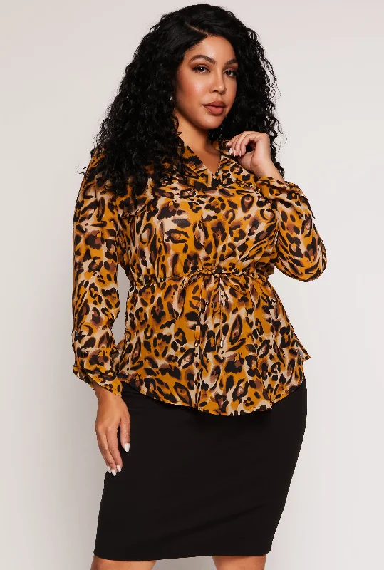 Plus Size Animal Print Tie Waist Top