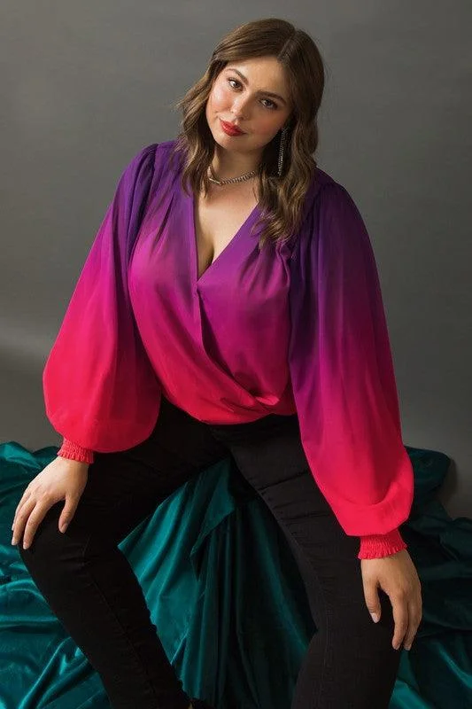 Plus Size Ombre Rainbow faux wrap top