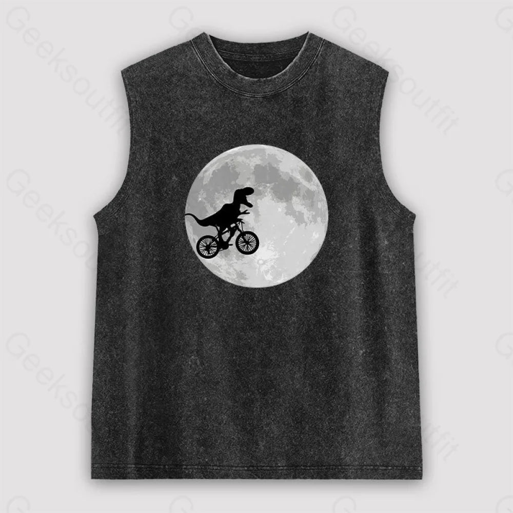 Dinosaur Bike and Moon Unisex Washed Tank