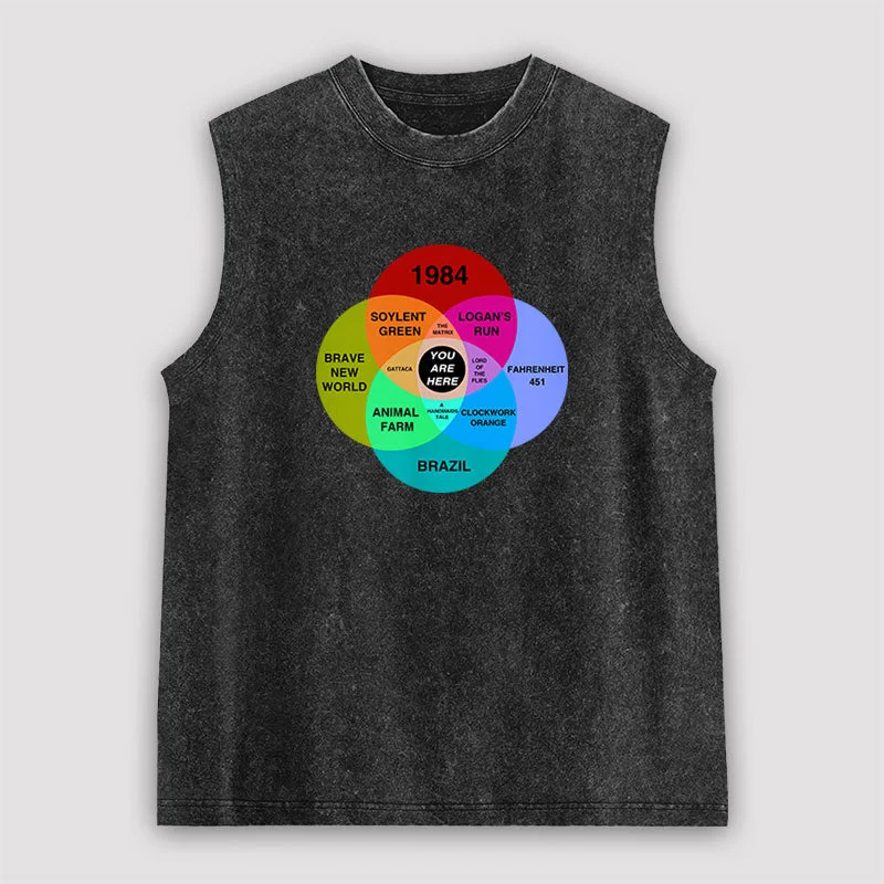 Dystopian Venn Diagram You Are Here Unisex Washed Tank