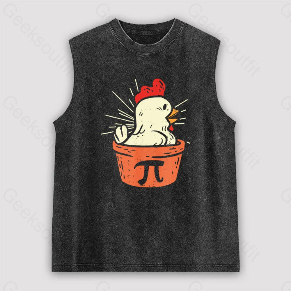 Funny Chicken Pot Pi Unisex Washed Tank