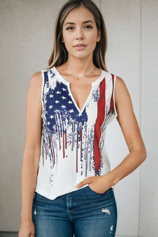 US Flag Notched Neck Tank