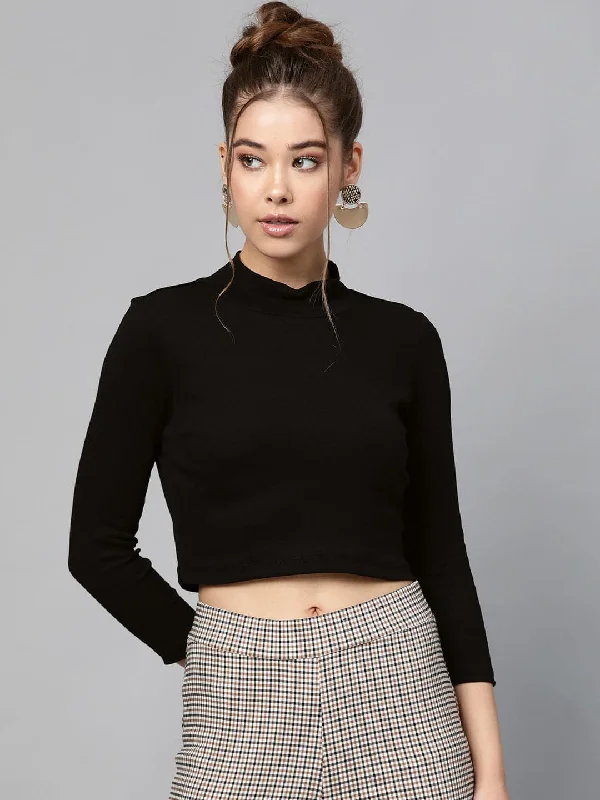 Black Rib Turtle Neck Crop Top