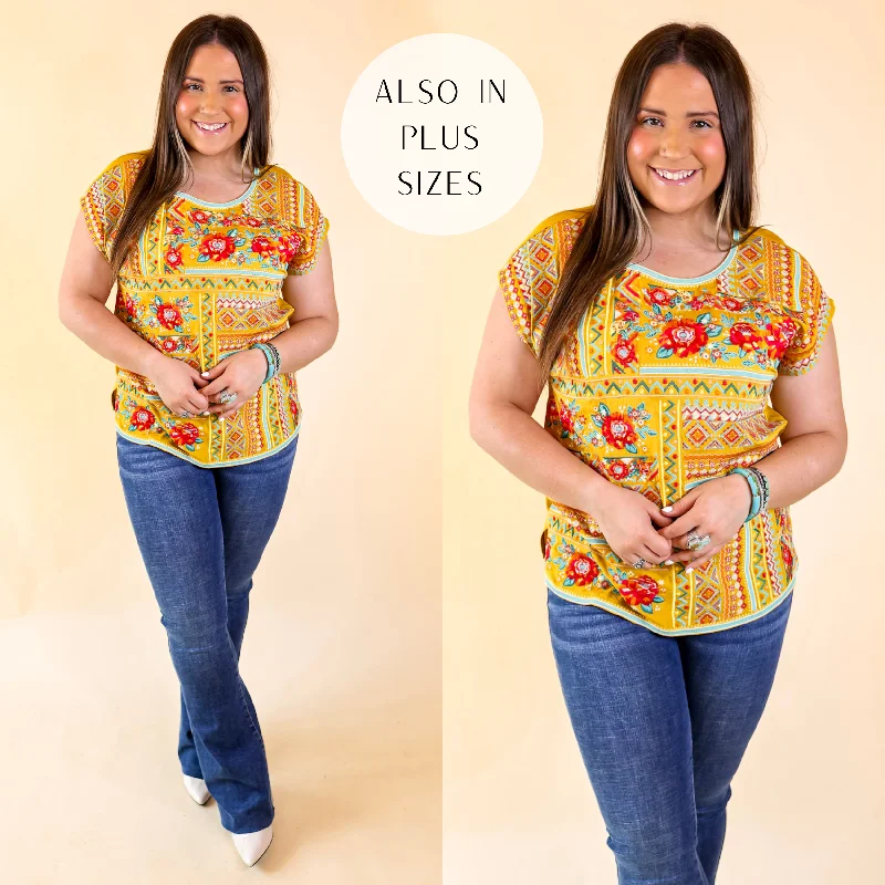 Sonoma Valley Bright Embroidered Short Sleeve Top in Marigold Yellow