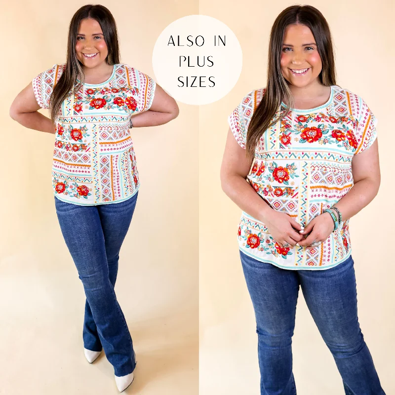 Last Chance Size Small & Medium | Sonoma Valley Bright Embroidered Short Sleeve Top in White