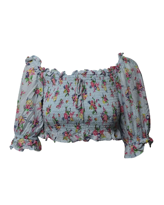 Faithfull The Brand Floral Print Smocked Crop Top in Multicolor Rayon