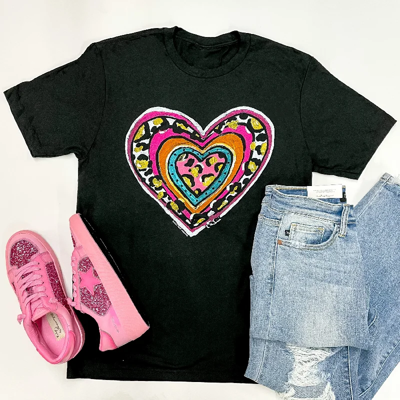 Take My Heart Print Block Heart Short Sleeve Graphic Tee in Black